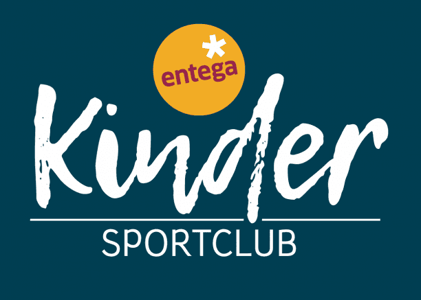 Logo des Entega Kinder Sportclubs mit gro&szlig;er, wei&szlig;er Schrift auf dunkelblauem Hintergrund.