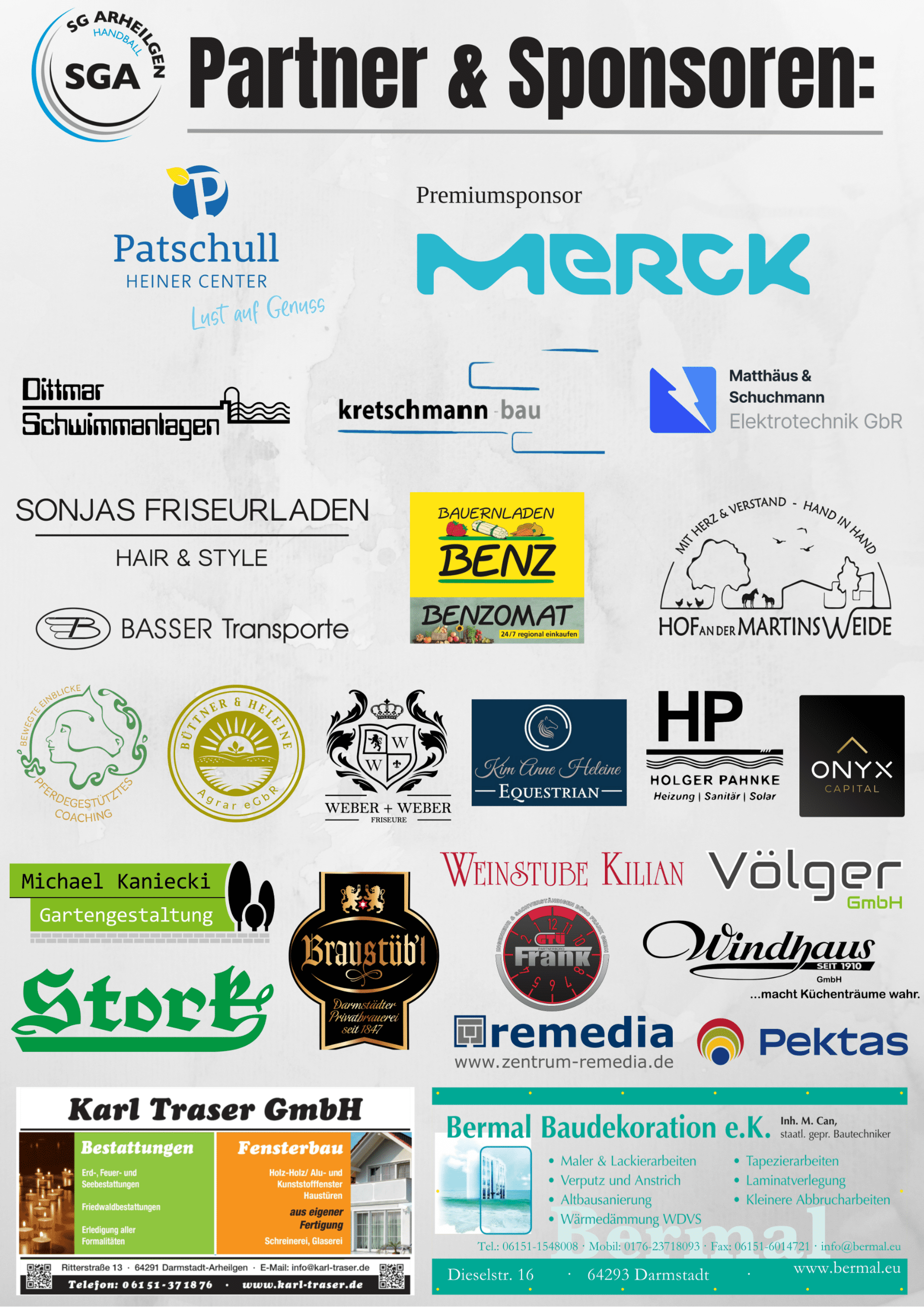 Liste der Partner und Sponsoren von SG Arheilgen mit Logos verschiedener Unternehmen und Dienstleister.