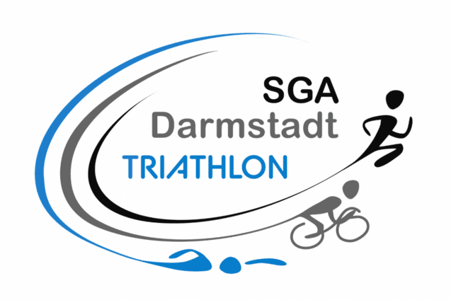 Logo der SGA Darmstadt f&uuml;r Triathlon mit stilisierten Sportlern f&uuml;r Schwimmen, Radfahren und Laufen.