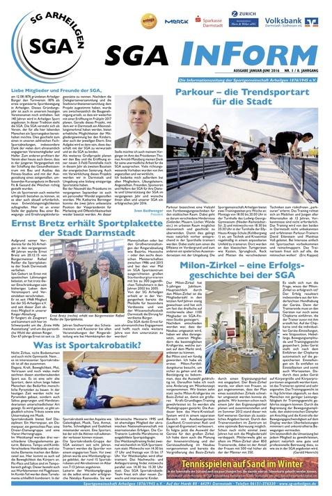 Zeitungsseite mit Artikeln über Parkour, Sportplakette für Ernst Bretz und Sportakrobatik, inklusive Bildern und Grafiken.