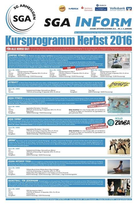 Kursprogramm für Herbst 2016 mit Informationen zu Fitnesskursen und Anmeldemöglichkeiten.