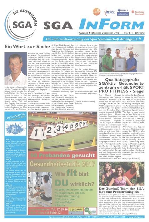 Eine Informationszeitung mit Artikeln über Fitnessstudien, Veranstaltungen und Gesundheitsangebote der Sportgemeinschaft Arheilgen.