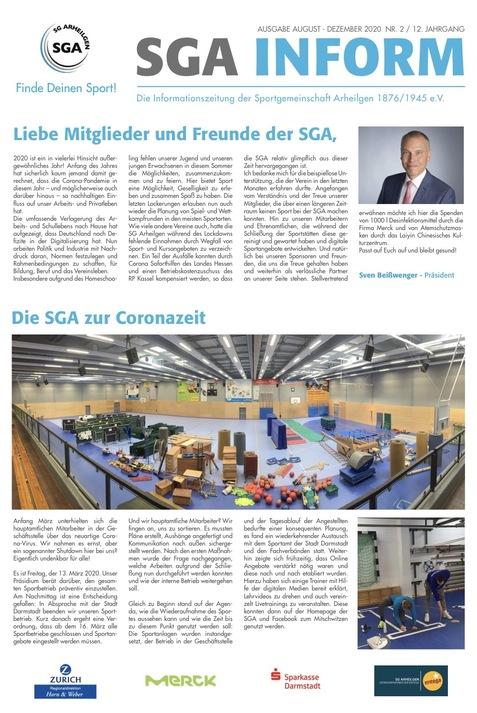 Titelblatt der SGA-Inform-Zeitschrift mit Artikel zur Sportgemeinschaft Arheilgen und Bildern von Sporteinrichtungen.