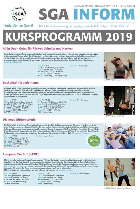 Kursprogramm 2019 der Sportgemeinschaft Arheilgen mit Informationen zu verschiedenen Sportangeboten.