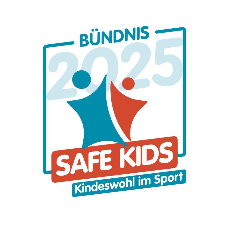 Logo von Bündnis 2025 für Safe Kids, betont Kindesschutz im Sport mit bunten Symbolen und Slogan.