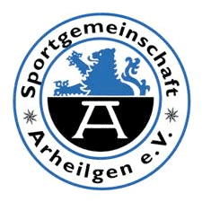 Logo der Sportgemeinschaft Arheilgen e.V. mit blauem L&ouml;wen auf schwarzem Schild und Schriftzug im Kreis.